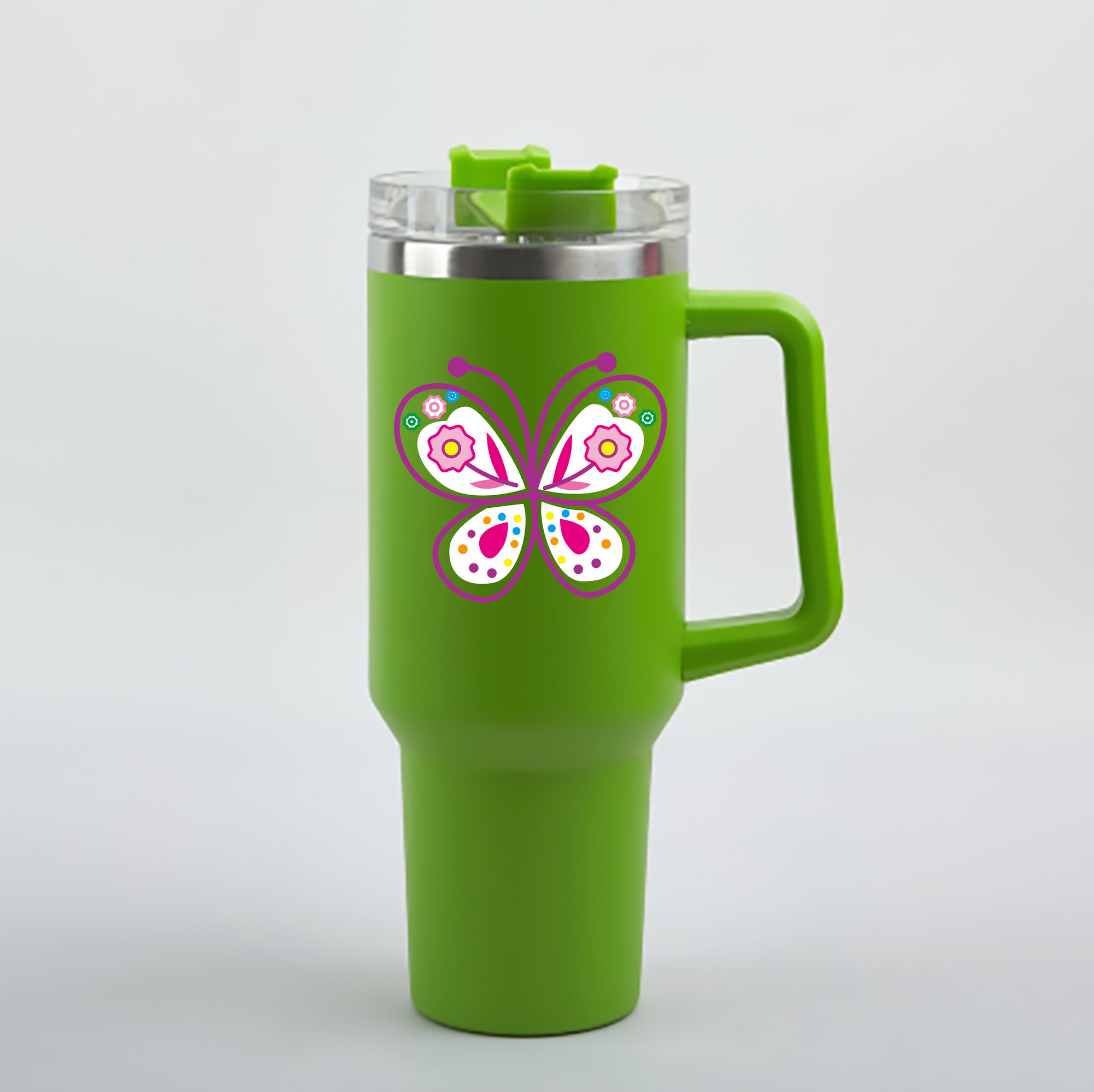 （画像用） Hello Kitty ハローキティ 1200mL車用タンブラー - クリスタルステッカー（プラスチックストロー付き）